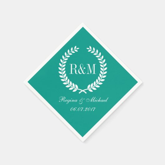 Laurel Wreath Monogram Wedding Napkin Aquamarin Bl Serviette (Ecke)