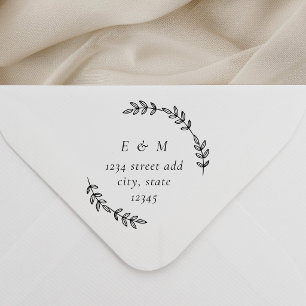 Laurel Wreath Monogram Wedding Round Address Gummistempel