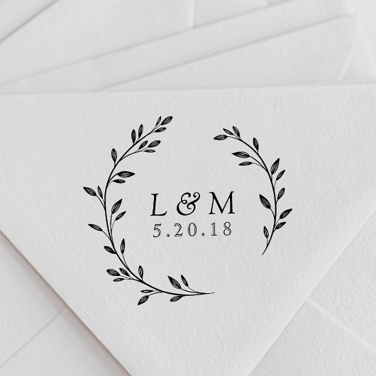Laurel Wreath Monogram Wedding Save the Date Permastempel
