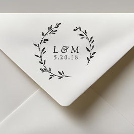 Laurel Wreath Monogram Wedding Save the Date Permastempel