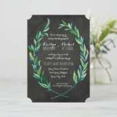 Laurel Wreath Olive Leaf Branch Chalkboard Modern Einladung (Stehend Vorderseite)