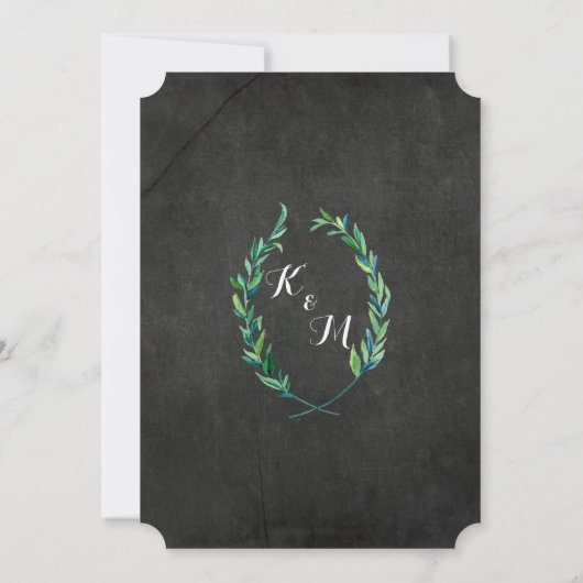 Laurel Wreath Olive Leaf Branch Chalkboard Modern Einladung (Rückseite)