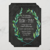 Laurel Wreath Olive Leaf Branch Chalkboard Modern Einladung (Vorne/Hinten)