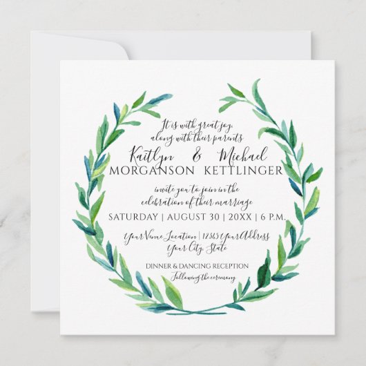 Laurel Wreath Olive Leaf Zweigstelle Modern Square Einladung (Vorderseite)