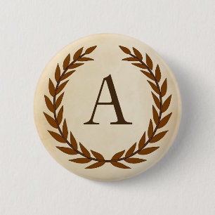 Laurel Wreath on Parchment Monogram Initial A Button