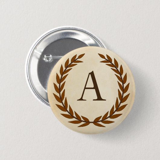 Laurel Wreath on Parchment Monogram Initial A Button (Vorne & Hinten)