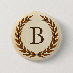 Laurel Wreath on Parchment Monogram Initial B Button