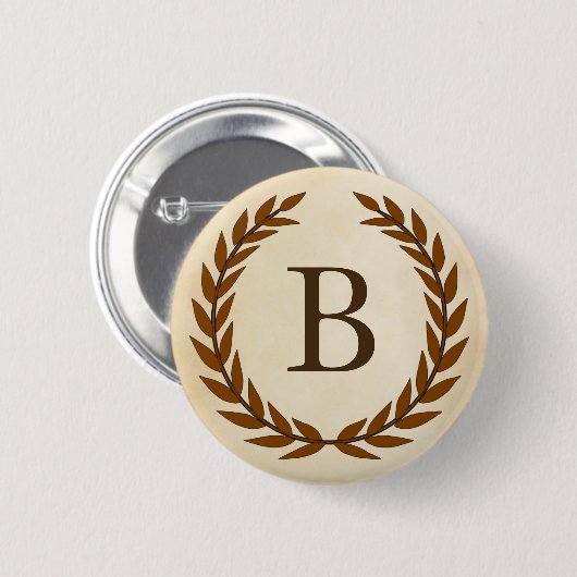 Laurel Wreath on Parchment Monogram Initial B Button (Vorne & Hinten)