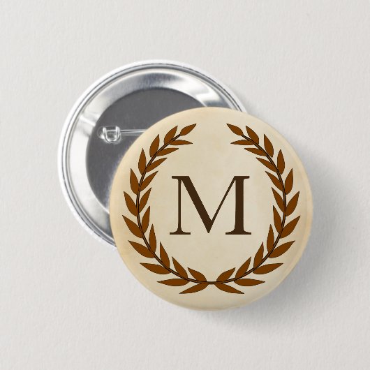 Laurel Wreath on Parchment Monogram Initial Button (Vorne & Hinten)