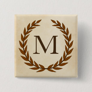 Laurel Wreath on Parchment Monogram Initial Button