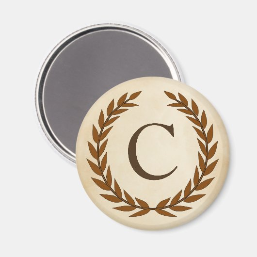 Laurel Wreath on Parchment Monogram Initial C Magnet (Vorderseite/Rückseite)