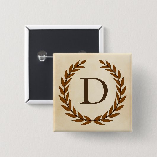 Laurel Wreath on Parchment Monogram Initial D Button (Vorne & Hinten)