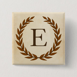 Laurel Wreath on Parchment Monogram Initial E Button