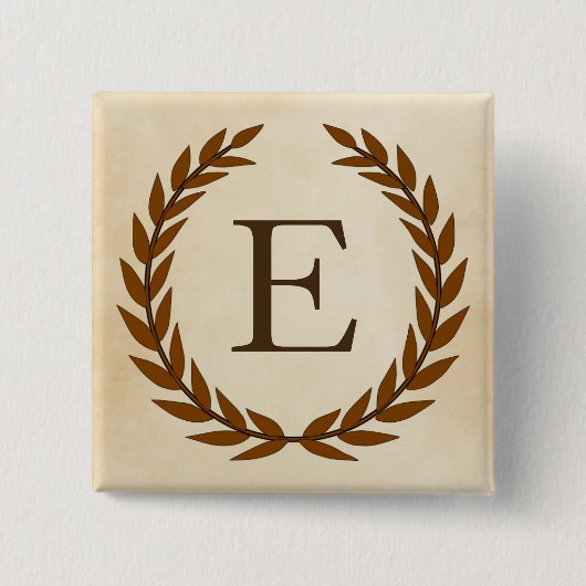 Laurel Wreath on Parchment Monogram Initial E Button (Vorderseite)