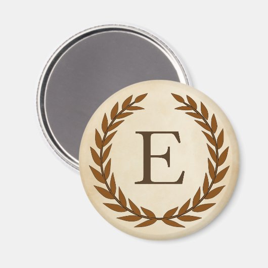 Laurel Wreath on Parchment Monogram Initial E Magnet (Vorderseite/Rückseite)