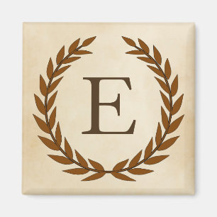 Laurel Wreath on Parchment Monogram Initial E Magnet