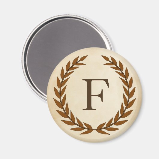 Laurel Wreath on Parchment Monogram Initial F Magnet (Vorderseite/Rückseite)