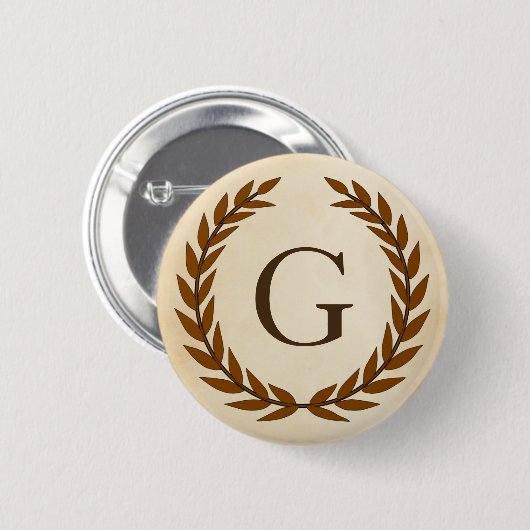 Laurel Wreath on Parchment Monogram Initial G Button (Vorne & Hinten)