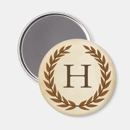Laurel Wreath on Parchment Monogram Initial H Magnet (Vorderseite/Rückseite)