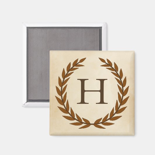 Laurel Wreath on Parchment Monogram Initial H Magnet (Vorderseite/Rückseite)