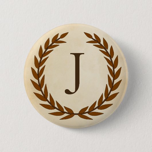 Laurel Wreath on Parchment Monogram Initial J Button (Vorderseite)
