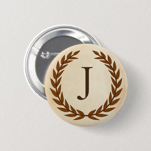Laurel Wreath on Parchment Monogram Initial J Button (Vorne & Hinten)