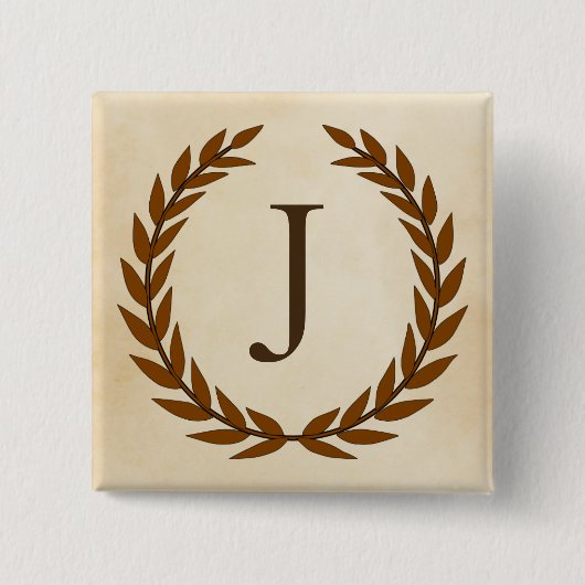 Laurel Wreath on Parchment Monogram Initial J Button (Vorderseite)