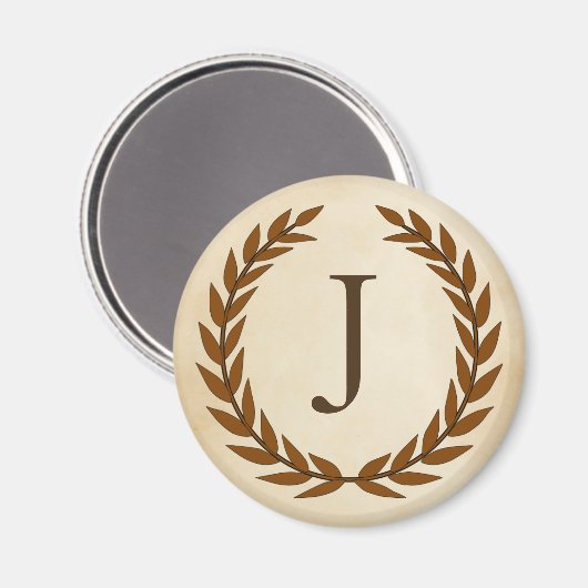 Laurel Wreath on Parchment Monogram Initial J Magnet (Vorderseite/Rückseite)