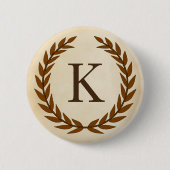 Laurel Wreath on Parchment Monogram Initial K Button (Vorderseite)