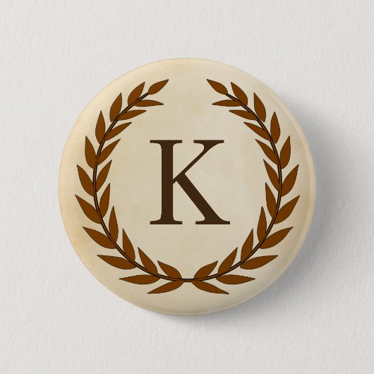 Laurel Wreath on Parchment Monogram Initial K Button (Vorderseite)