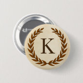 Laurel Wreath on Parchment Monogram Initial K Button (Vorne & Hinten)