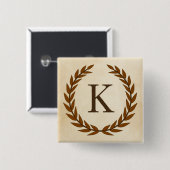 Laurel Wreath on Parchment Monogram Initial K Button (Vorne & Hinten)