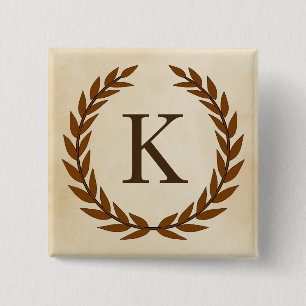 Laurel Wreath on Parchment Monogram Initial K Button