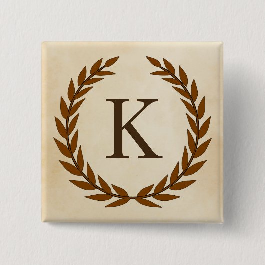 Laurel Wreath on Parchment Monogram Initial K Button (Vorderseite)