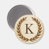 Laurel Wreath on Parchment Monogram Initial K Magnet (Vorderseite/Rückseite)