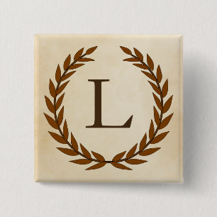 Laurel Wreath on Parchment Monogram Initial L Button