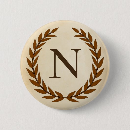 Laurel Wreath on Parchment Monogram Initial N Button (Vorderseite)