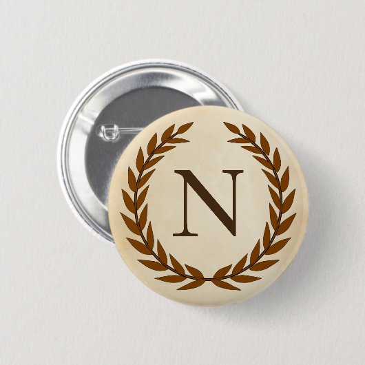 Laurel Wreath on Parchment Monogram Initial N Button (Vorne & Hinten)