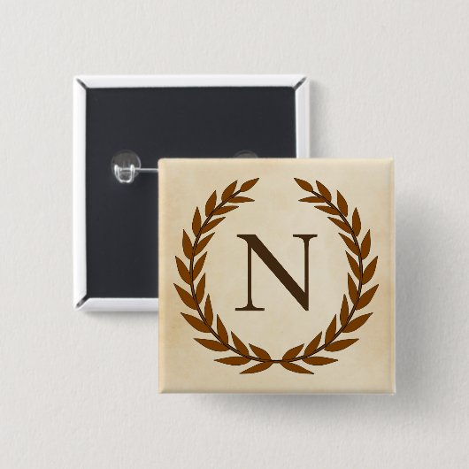 Laurel Wreath on Parchment Monogram Initial N Button (Vorne & Hinten)