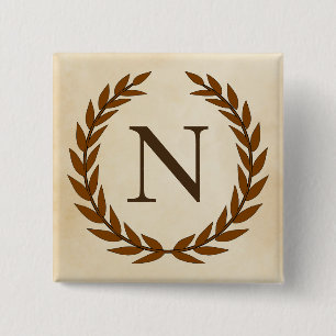 Laurel Wreath on Parchment Monogram Initial N Button