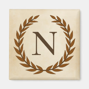 Laurel Wreath on Parchment Monogram Initial N Magnet