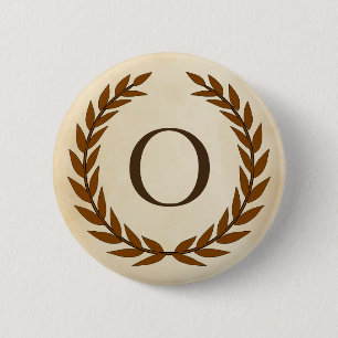Laurel Wreath on Parchment Monogram Initial O Button