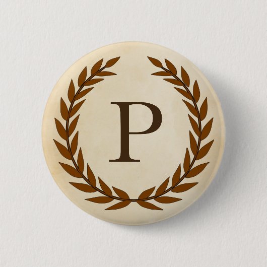 Laurel Wreath on Parchment Monogram Initial P Button (Vorderseite)