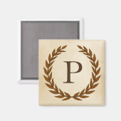 Laurel Wreath on Parchment Monogram Initial P Magnet (Vorderseite/Rückseite)