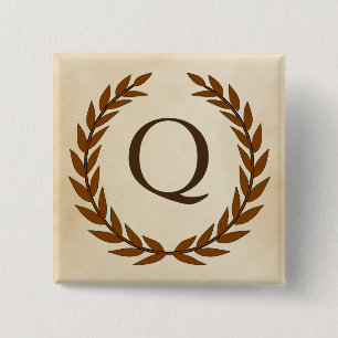 Laurel Wreath on Parchment Monogram Initial Q Button