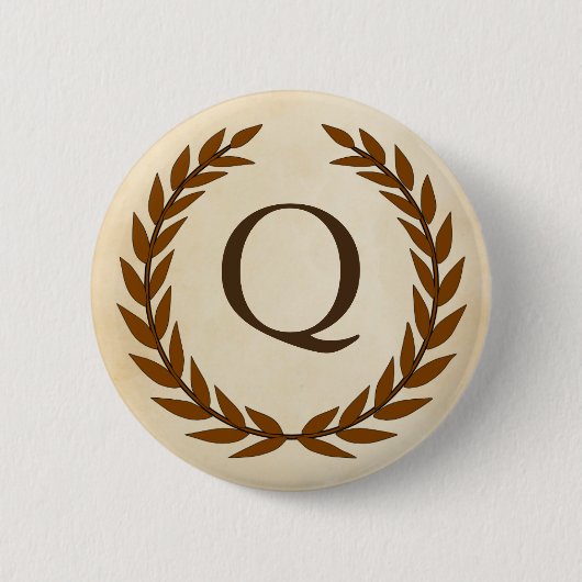 Laurel Wreath on Parchment Monogram Initial Q Button (Vorderseite)