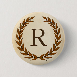 Laurel Wreath on Parchment Monogram Initial R Button