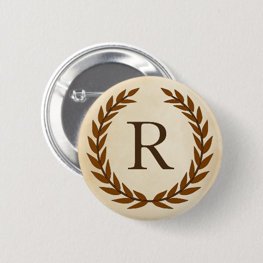 Laurel Wreath on Parchment Monogram Initial R Button (Vorne & Hinten)