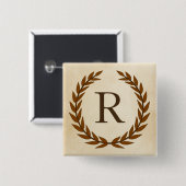 Laurel Wreath on Parchment Monogram Initial R Button (Vorne & Hinten)
