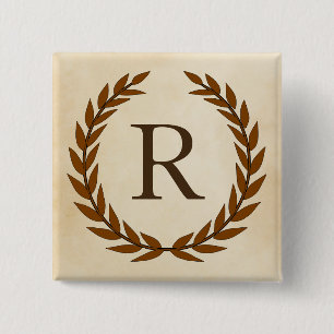 Laurel Wreath on Parchment Monogram Initial R Button